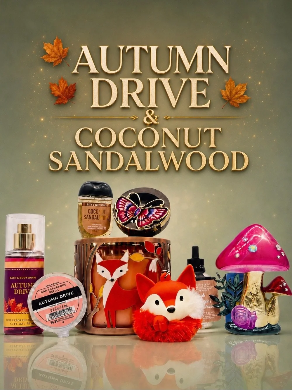 BBW 🦊 Autumn Drive Coconut Sandalwood Fox Mushroom Gift Set 9pc